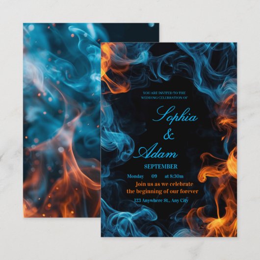 Elegant Dual Flame Wedding Invitation RSVP Kaartje (Voorkant / Achterkant)