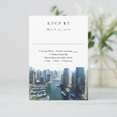 Elegant Dubai Skyline Watercolor Wedding RSVP Kaartje (Staand voorkant)