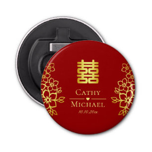 Elegant dubbel geluk Chinese trouwflorale Button Flesopener