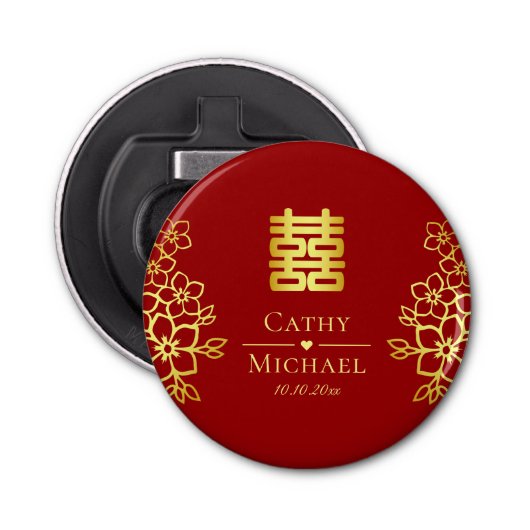 Elegant dubbel geluk Chinese trouwflorale Button Flesopener (Voorkant)