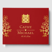 Elegant dubbel geluk Chinese trouwflorale Gastenboek (Voorkant)