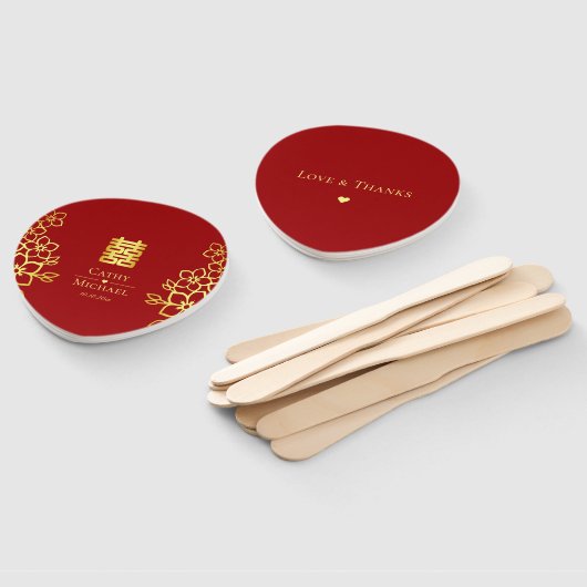 Elegant dubbel geluk Chinese trouwflorale Handwaaier (Niet-gemonteerd)