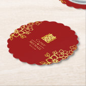 Elegant dubbel geluk Chinese trouwflorale Kartonnen Onderzetters (Gekanteld)