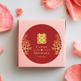 Elegant dubbel geluk Chinese trouwflorale Ronde Sticker