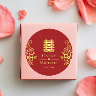 Elegant dubbel geluk Chinese trouwflorale Ronde Sticker