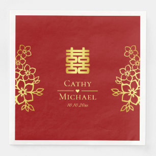 Elegant dubbel geluk Chinese trouwflorale Servet