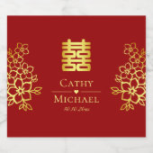 Elegant dubbel geluk Chinese trouwflorale Sparkling Wijnetiket (Enkel label)