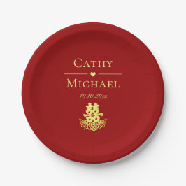 Elegant dubbel geluk roos Chinese bruiloft rood Papieren Bordje