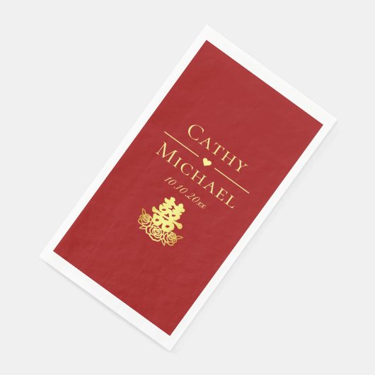 Elegant dubbel geluk roos Chinese bruiloft rood Servet (Hoek)