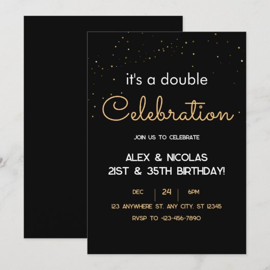 Elegant dubbel Zwart Wit Goud Verjaardagsfeest Kaart (Voorkant / Achterkant)