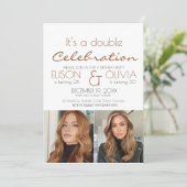 Elegant dubbele verjaardagsfeest foto verjaardagsf kaart (Staand voorkant)