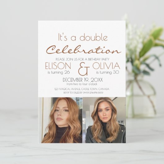 Elegant dubbele verjaardagsfeest foto verjaardagsf kaart (Staand voorkant)