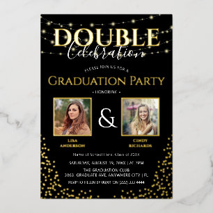 Elegant Dubbele Viering Graduation Party Goud Folie Uitnodiging