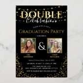 Elegant Dubbele Viering Graduation Party Goud Folie Uitnodiging (Voorkant)