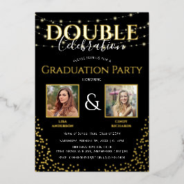 Elegant Dubbele Viering Graduation Party Goud Folie Uitnodiging