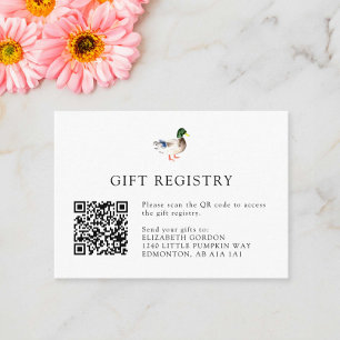 Elegant Duck Baby shower Gift Registry QR Code Informatiekaartje