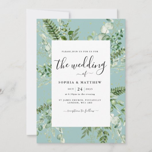 Elegant Duck Egg Eucalyptus Weddenschap Kaart (Voorkant)
