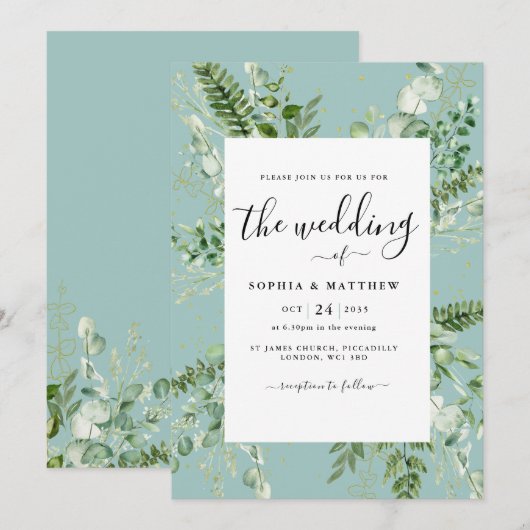Elegant Duck Egg Eucalyptus Weddenschap Kaart (Voorkant / Achterkant)