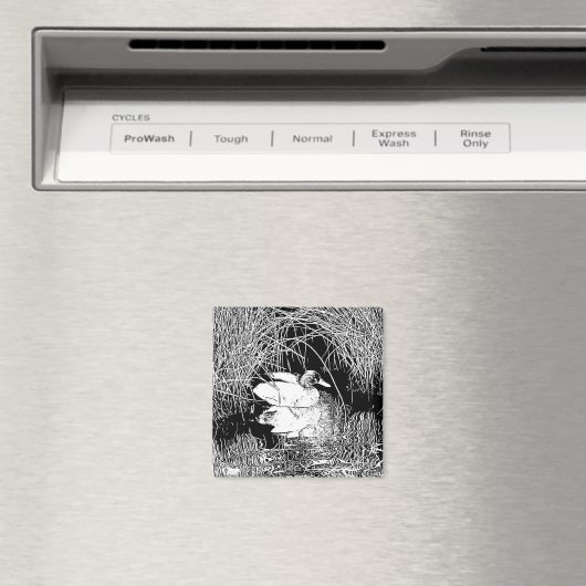 Elegant Duck in Reeds Black en White Natuur Magneet (Insitu (Vaatwasser))