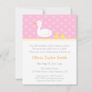 Elegant Duck Twin Girls Baby Shower Invitations Kaart