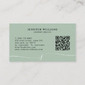 Elegant Duidelijk Sage Groen Script Monogram QR Co Visitekaartje (Achterkant)