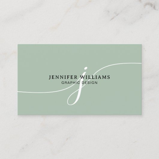 Elegant Duidelijk Sage Groen Script Monogram QR Co Visitekaartje (Voorkant)