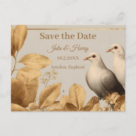 Elegant Duifstel met Goudblad Save the Date Briefkaart