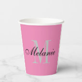 Elegant dull roze naam monogram gepersonaliseerd papieren bekers (Achterkant)
