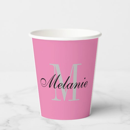 Elegant dull roze naam monogram gepersonaliseerd papieren bekers (Achterkant)