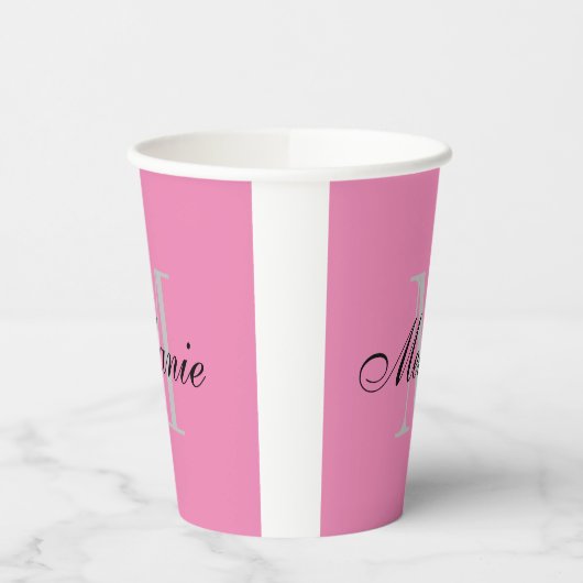 Elegant dull roze naam monogram gepersonaliseerd papieren bekers (Links)