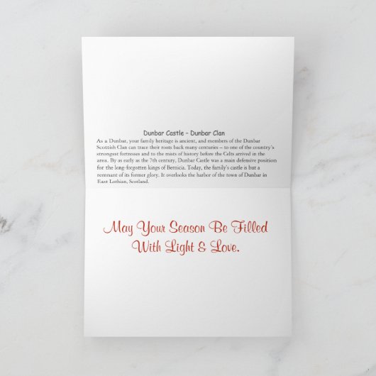 Elegant Dunbar Castle–Clan Dunbar Kerstmis Feestdagen Kaart (Binnen)
