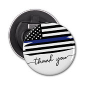 Elegant Dunne Blauwe Lijn Vlag Politieagent Button Flesopener (Voorkant)