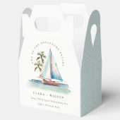 Elegant Dusky Blauwgroen Sailboot Palm Seascape We Bedankdoosjes (Geopend)