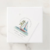 Elegant Dusky Blauwgroen Sailboot Palm Seascape We Bedankjes Labels (In situ)
