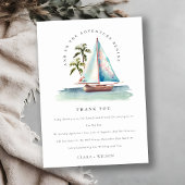 Elegant Dusky Blauwgroen Sailboot Palm Seascape We Bedankkaart