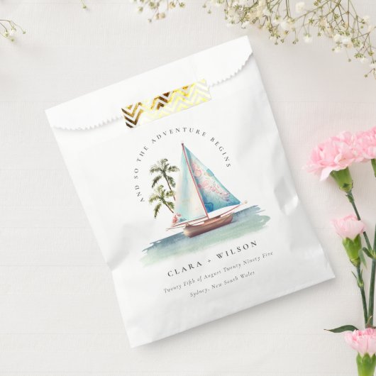 Elegant Dusky Blauwgroen Sailboot Palm Seascape We Bedankzakje (Gezegeld)