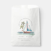 Elegant Dusky Blauwgroen Sailboot Palm Seascape We Bedankzakje (Voorkant)