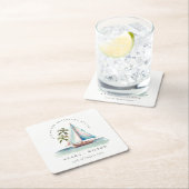 Elegant Dusky Blauwgroen Sailboot Palm Seascape We Kartonnen Onderzetters (Insitu)