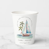 Elegant Dusky Blauwgroen Sailboot Palm Seascape We Papieren Bekers (Achterkant)