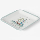 Elegant Dusky Blauwgroen Sailboot Palm Seascape We Papieren Bordje (Gebogen)