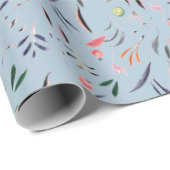 Elegant Dusky Blue FLORAL Cadeaupapier (Rol Hoek)