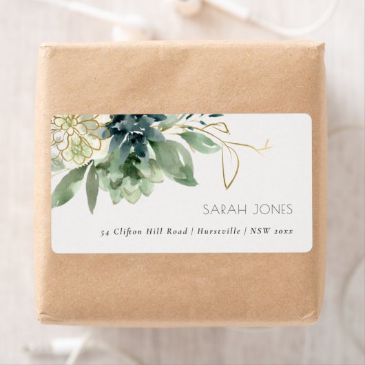 Elegant Dusky Blue Green Succulent Foliage Address Etiket (Insitu)