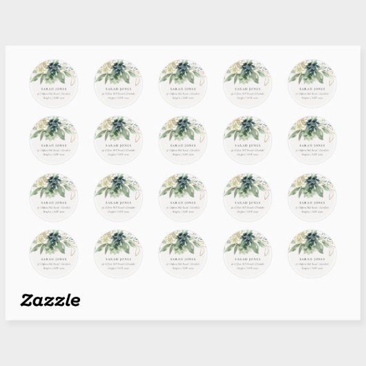 Elegant Dusky Blue Green Succulent Foliage Address Ronde Sticker (Vel)