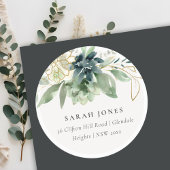 Elegant Dusky Blue Green Succulent Foliage Address Ronde Sticker