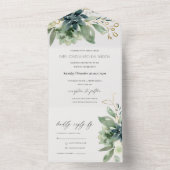 Elegant Dusky Blue Green Succulent Foliage Weddens All In One Uitnodiging (Binnen)