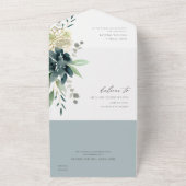 Elegant Dusky Blue Green Succulent Foliage Weddens All In One Uitnodiging (Buitenkant)