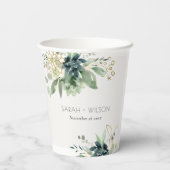 Elegant Dusky Blue Green Succulent Foliage Weddens Papieren Bekers (Achterkant)