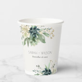 Elegant Dusky Blue Green Succulent Foliage Weddens Papieren Bekers (Voorkant)