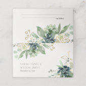 Elegant Dusky Blue Green Succulent Foliage Weddens Plaatskaartje (Buitenkant ongevouwen)