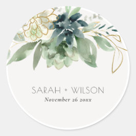 Elegant Dusky Blue Green Succulent Foliage Weddens Ronde Sticker